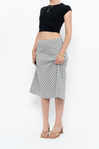 Modern x Made in USA x Black, White Cotton-blend Checkered Midi Skirt (XS, S)