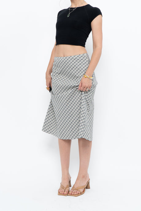 Modern x Made in USA x Black, White Cotton-blend Checkered Midi Skirt (XS, S)