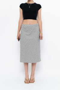 Modern x Made in USA x Black, White Cotton-blend Checkered Midi Skirt (XS, S)