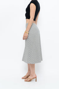 Modern x Made in USA x Black, White Cotton-blend Checkered Midi Skirt (XS, S)