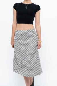 Modern x Made in USA x Black, White Cotton-blend Checkered Midi Skirt (XS, S)