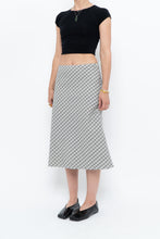 Load image into Gallery viewer, Modern x Made in USA x Black, White Cotton-blend Checkered Midi Skirt (XS, S)