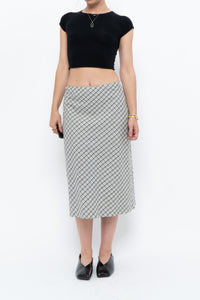 Modern x Made in USA x Black, White Cotton-blend Checkered Midi Skirt (XS, S)