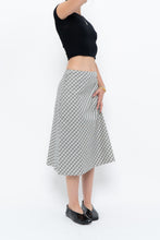 Load image into Gallery viewer, Modern x Made in USA x Black, White Cotton-blend Checkered Midi Skirt (XS, S)