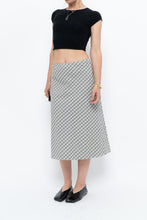 Load image into Gallery viewer, Modern x Made in USA x Black, White Cotton-blend Checkered Midi Skirt (XS, S)