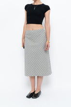 Load image into Gallery viewer, Modern x Made in USA x Black, White Cotton-blend Checkered Midi Skirt (XS, S)