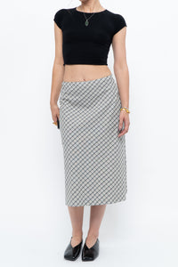 Modern x Made in USA x Black, White Cotton-blend Checkered Midi Skirt (XS, S)