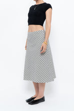 Load image into Gallery viewer, Modern x Made in USA x Black, White Cotton-blend Checkered Midi Skirt (XS, S)