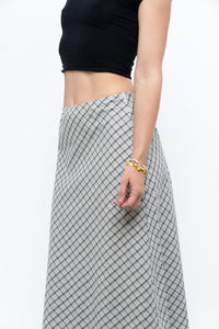 Modern x Made in USA x Black, White Cotton-blend Checkered Midi Skirt (XS, S)