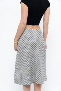 Modern x Made in USA x Black, White Cotton-blend Checkered Midi Skirt (XS, S)