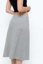 Load image into Gallery viewer, Modern x Made in USA x Black, White Cotton-blend Checkered Midi Skirt (XS, S)