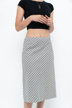 Load image into Gallery viewer, Modern x Made in USA x Black, White Cotton-blend Checkered Midi Skirt (XS, S)