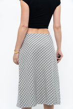Load image into Gallery viewer, Modern x Made in USA x Black, White Cotton-blend Checkered Midi Skirt (XS, S)
