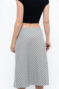 Modern x Made in USA x Black, White Cotton-blend Checkered Midi Skirt (XS, S)