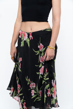 Load image into Gallery viewer, Vintage x Black, Pink Floral Flowy Midi Skirt (XS-M)