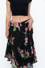 Load image into Gallery viewer, Vintage x Black, Pink Floral Flowy Midi Skirt (XS-M)