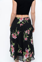 Load image into Gallery viewer, Vintage x Black, Pink Floral Flowy Midi Skirt (XS-M)