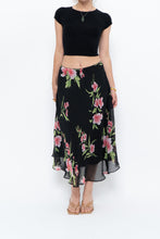 Load image into Gallery viewer, Vintage x Black, Pink Floral Flowy Midi Skirt (XS-M)