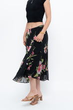 Load image into Gallery viewer, Vintage x Black, Pink Floral Flowy Midi Skirt (XS-M)
