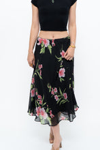 Load image into Gallery viewer, Vintage x Black, Pink Floral Flowy Midi Skirt (XS-M)