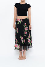 Load image into Gallery viewer, Vintage x Black, Pink Floral Flowy Midi Skirt (XS-M)
