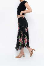 Load image into Gallery viewer, Vintage x Black, Pink Floral Flowy Midi Skirt (XS-M)