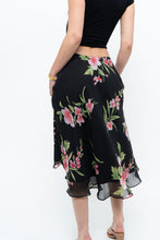 Load image into Gallery viewer, Vintage x Black, Pink Floral Flowy Midi Skirt (XS-M)