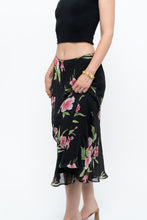 Load image into Gallery viewer, Vintage x Black, Pink Floral Flowy Midi Skirt (XS-M)