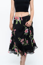 Load image into Gallery viewer, Vintage x Black, Pink Floral Flowy Midi Skirt (XS-M)