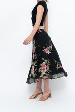 Load image into Gallery viewer, Vintage x Black, Pink Floral Flowy Midi Skirt (XS-M)