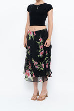 Load image into Gallery viewer, Vintage x Black, Pink Floral Flowy Midi Skirt (XS-M)