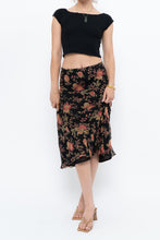 Load image into Gallery viewer, Vintage x Black, Coral Floral Silk Midi Skirt (2X-3X)