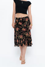 Load image into Gallery viewer, Vintage x Black, Coral Floral Silk Midi Skirt (2X-3X)