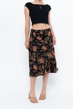 Load image into Gallery viewer, Vintage x Black, Coral Floral Silk Midi Skirt (2X-3X)