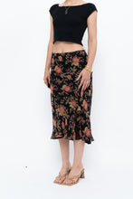 Load image into Gallery viewer, Vintage x Black, Coral Floral Silk Midi Skirt (2X-3X)