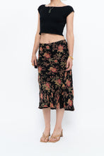 Load image into Gallery viewer, Vintage x Black, Coral Floral Silk Midi Skirt (2X-3X)