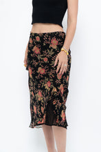 Load image into Gallery viewer, Vintage x Black, Coral Floral Silk Midi Skirt (2X-3X)
