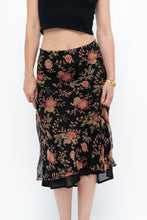 Load image into Gallery viewer, Vintage x Black, Coral Floral Silk Midi Skirt (2X-3X)
