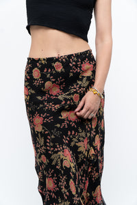 Vintage x Black, Coral Floral Silk Midi Skirt (2X-3X)