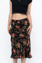 Load image into Gallery viewer, Vintage x Black, Coral Floral Silk Midi Skirt (2X-3X)