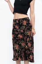 Load image into Gallery viewer, Vintage x Black, Coral Floral Silk Midi Skirt (2X-3X)