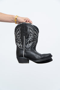 Vintage x Made in Mexico x STERLING RIVER Black Leather Butterfly Cowboy Boots (7W)