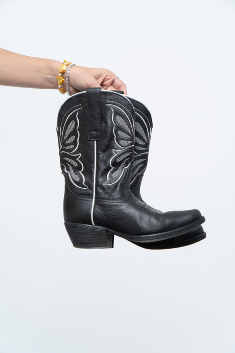 Vintage x Made in Mexico x STERLING RIVER Black Leather Butterfly Cowboy Boots (7W)