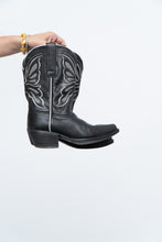 Load image into Gallery viewer, Vintage x Made in Mexico x STERLING RIVER Black Leather Butterfly Cowboy Boots (7W)