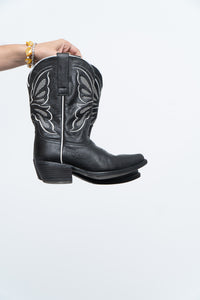 Vintage x Made in Mexico x STERLING RIVER Black Leather Butterfly Cowboy Boots (7W)