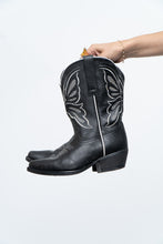 Load image into Gallery viewer, Vintage x Made in Mexico x STERLING RIVER Black Leather Butterfly Cowboy Boots (7W)