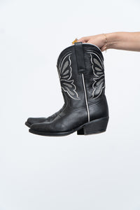 Vintage x Made in Mexico x STERLING RIVER Black Leather Butterfly Cowboy Boots (7W)