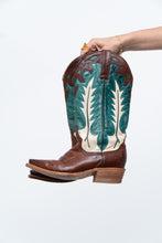 Load image into Gallery viewer, Vintage x Made in Mexico x STESTON Handmade Teal, Brown Leather Cowboy Boots (7W)