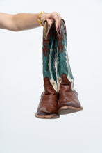 Load image into Gallery viewer, Vintage x Made in Mexico x STESTON Handmade Teal, Brown Leather Cowboy Boots (7W)