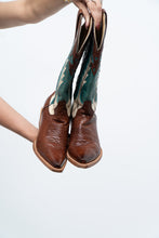 Load image into Gallery viewer, Vintage x Made in Mexico x STESTON Handmade Teal, Brown Leather Cowboy Boots (7W)